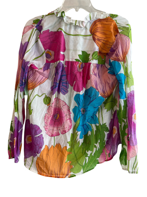Mille Size XS White & Multi Cotton Long Sleeve Button Down Floral Sheer Top White & Multi / XS