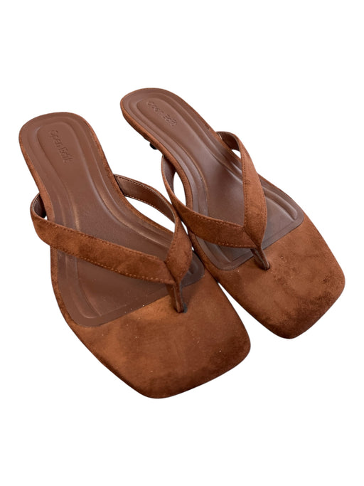 Open Edit Shoe Size 7 Brown Faux Suede Fabric Upper Kitten Heel Flip Flop Shoes Brown / 7
