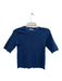 Nation Size S Navy Pima Cotton Shirred 1/2 Sleeve Round Neck Ruffle Hem Top Navy / S