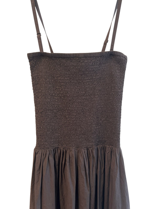 Mate Size S Brown Cotton Sleeveless Shirred Ankle Length Seam Detail Dress Brown / S
