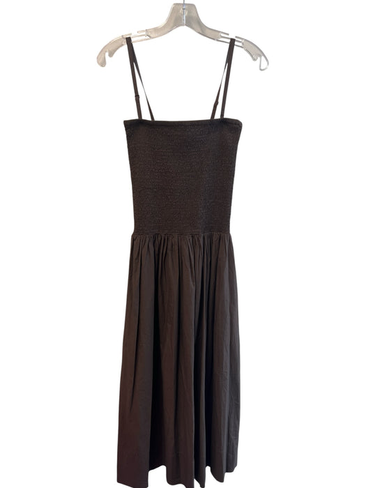 Mate Size S Brown Cotton Sleeveless Shirred Ankle Length Seam Detail Dress Brown / S