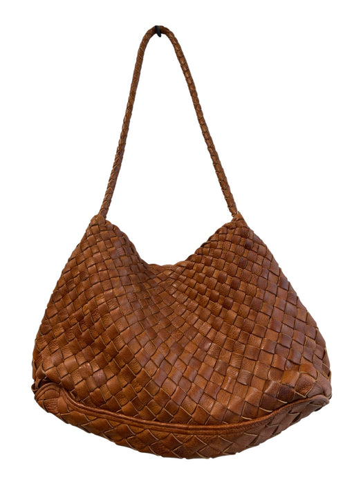 Happy French Gang Brown Leather Woven Shoulder Strap Seam Detail Bag Brown / S/M