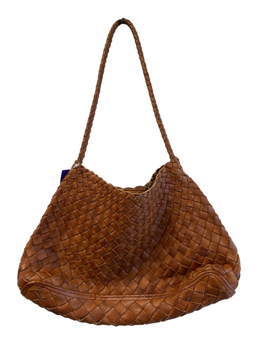 Happy French Gang Brown Leather Woven Shoulder Strap Seam Detail Bag Brown / S/M