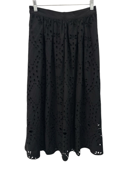 Ba&sh Size Small Black Cotton Elastic Waist Floral Eyelet Pockets Midi Skirt Black / Small