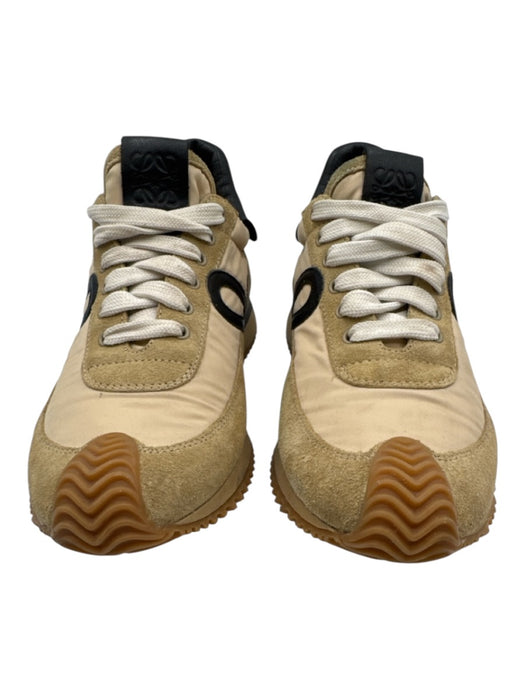 Loewe Shoe Size 37 Beige, Black, Tan Leather & Nylon Suede Logo Lace Up Sneakers Beige, Black, Tan / 37