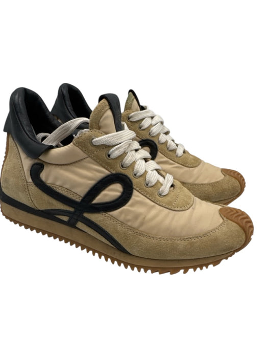 Loewe Shoe Size 37 Beige, Black, Tan Leather & Nylon Suede Logo Lace Up Sneakers Beige, Black, Tan / 37
