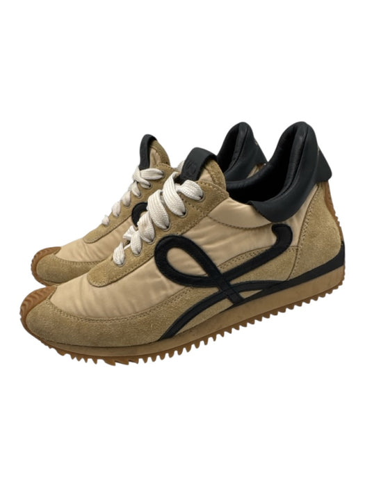 Loewe Shoe Size 37 Beige, Black, Tan Leather & Nylon Suede Logo Lace Up Sneakers Beige, Black, Tan / 37