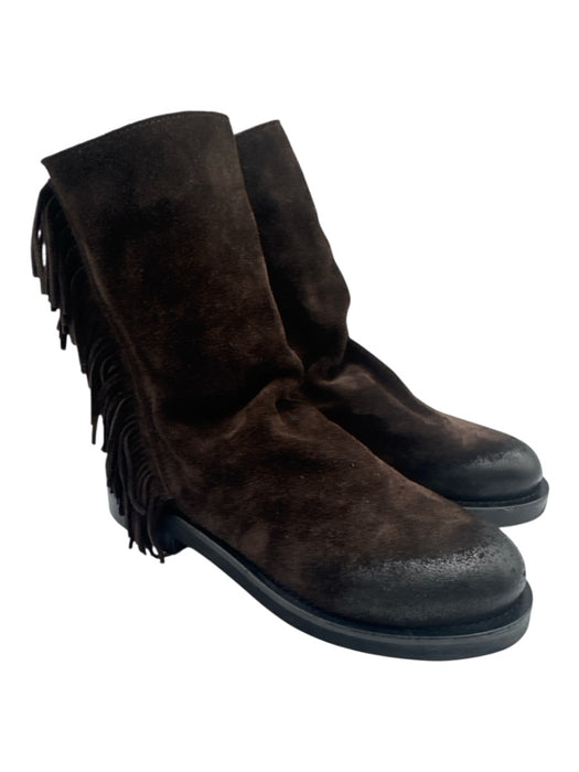 Mimmù Shoe Size 37 Dark Brown Suede leather Round Toe Fringe Back Zip Boots Dark Brown / 37