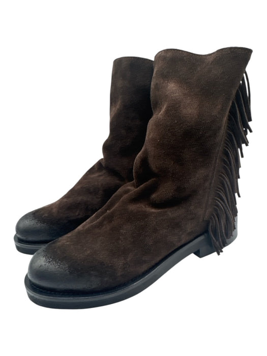 Mimmù Shoe Size 37 Dark Brown Suede leather Round Toe Fringe Back Zip Boots Dark Brown / 37