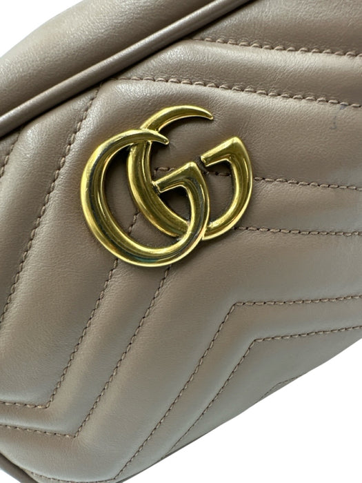 Gucci Blush Beige Leather Zip Close Marmont Interlocking GG Crossbody Strap Bag Blush Beige / Small