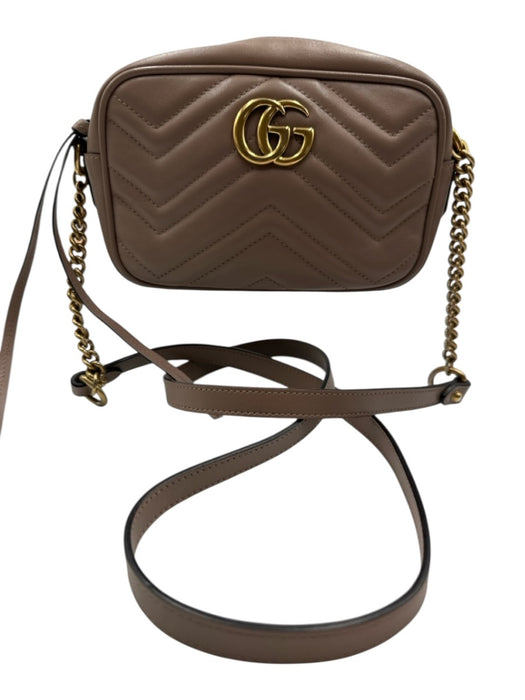 Gucci Blush Beige Leather Zip Close Marmont Interlocking GG Crossbody Strap Bag Blush Beige / Small