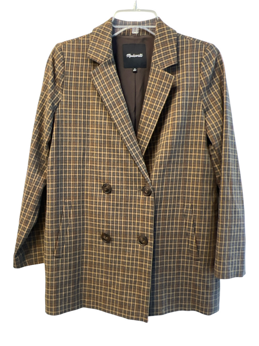 Madewell Size XS Brown Polyester Blend Long Sleeve Plaid Collar Jacket Brown / XS