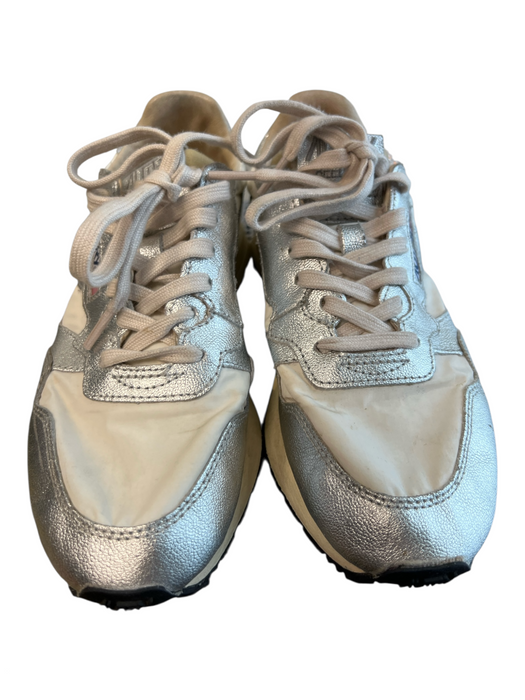 Autry Shoe Size 37 White & Silver Nylon Lace Up Almond Toe Platform Shoes White & Silver / 37