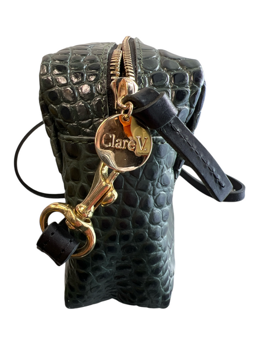 Clare V Green Embossed Leather Square Reptile Print Gold Hardware Bag Green / S