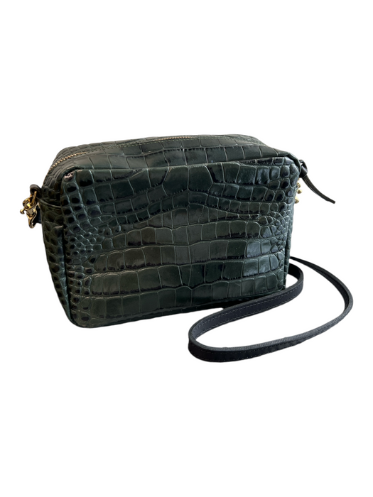 Clare V Green Embossed Leather Square Reptile Print Gold Hardware Bag Green / S