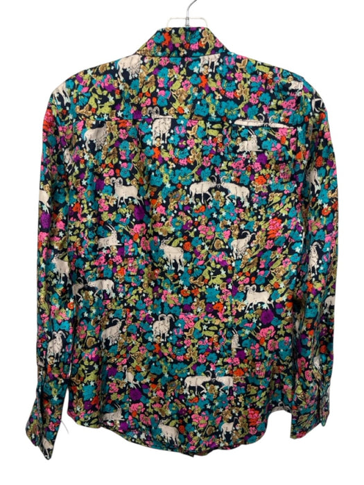 J. Crew Size 2 Black & Multi Silk Flora & Fauna Long Sleeve Button Up Shirt Top Black & Multi / 2
