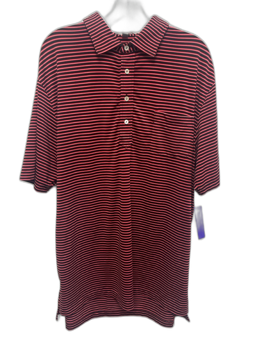 Peter Millar Size L Red & Black Polyester Striped Polo Men's Short Sleeve Red & Black / L