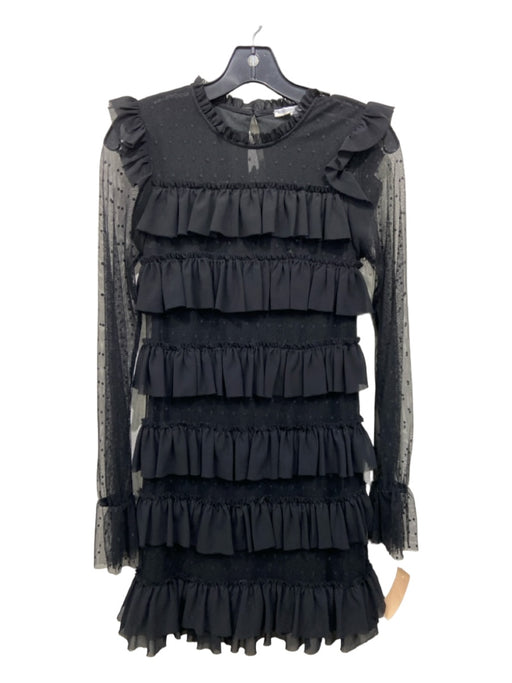 Rebecca Minkoff Size 0 Black Polyester Lace Accents Poka Dot Ruffles Dress Black / 0