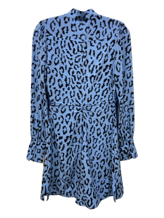 A.L.C. Size 4 Blue & Black Silk Half Zip Animal Print Long Sleeve Dress Blue & Black / 4