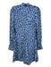 A.L.C. Size 4 Blue & Black Silk Half Zip Animal Print Long Sleeve Dress Blue & Black / 4