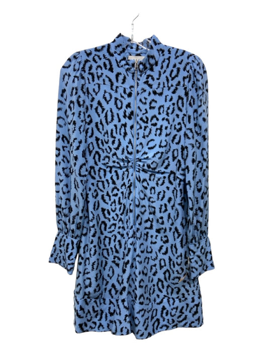 A.L.C. Size 4 Blue & Black Silk Half Zip Animal Print Long Sleeve Dress Blue & Black / 4