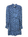 A.L.C. Size 4 Blue & Black Silk Half Zip Animal Print Long Sleeve Dress Blue & Black / 4