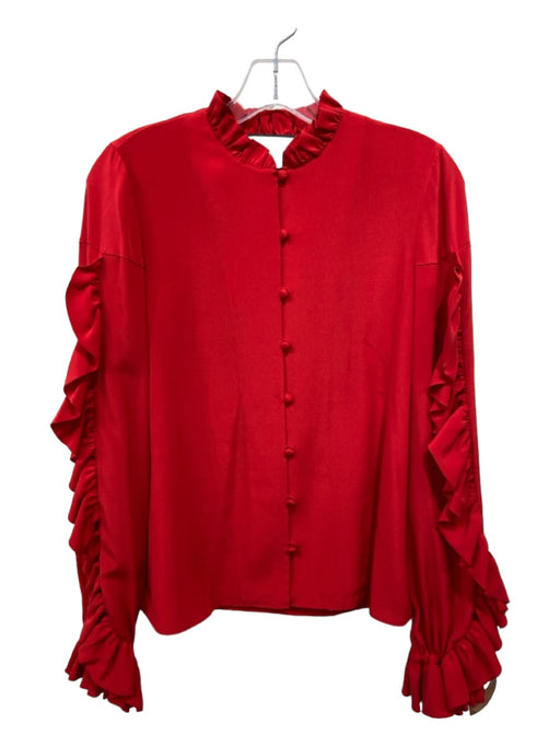 Alexis Size S Red Silk Ruffle Accent Button Up Long Sleeve Top Red / S