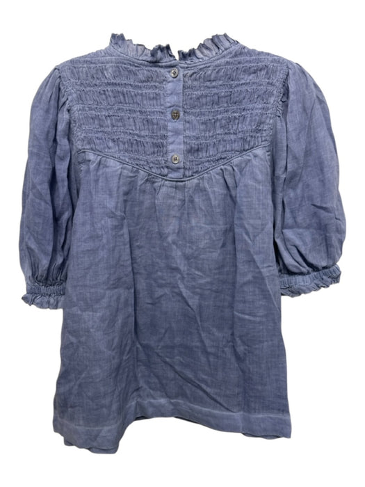 Sea New York Size 6 Blue Ramie Short Balloon Sleeve Shirred Top Button Back Top Blue / 6