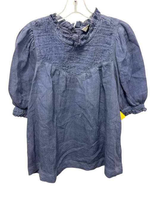 Sea New York Size 6 Blue Ramie Short Balloon Sleeve Shirred Top Button Back Top Blue / 6
