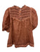 Sea New York Size 6 Brown Ramie Short Balloon Sleeve Shirred Top Button Back Top Brown / 6