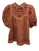 Sea New York Size 6 Brown Ramie Short Balloon Sleeve Shirred Top Button Back Top Brown / 6