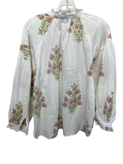 Madison Mathews Size M White, Pink & Green Cotton Long Sleeve Floral Top White, Pink & Green / M
