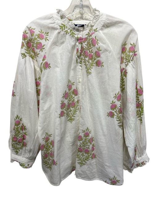 Madison Mathews Size M White, Pink & Green Cotton Long Sleeve Floral Top White, Pink & Green / M