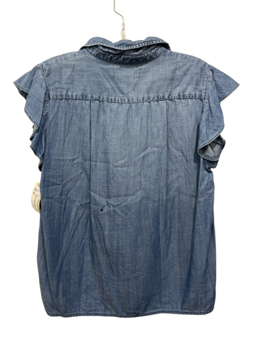 Frame Size M Chambray Cotton Short flutter sleeve 1/4 Button Collar Top Chambray / M
