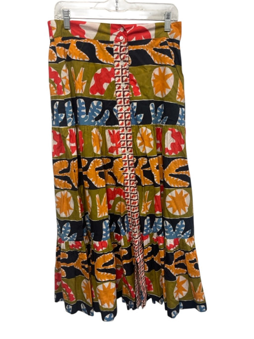 Oliphant Size M Red, Green, Orange Cotton Abstract Button Down Midi Skirt Red, Green, Orange / M