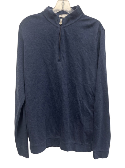 Peter Millar Size L Blue Cotton Solid Quarter Zip Sweatshirt Long Sleeve Shirt Blue / L