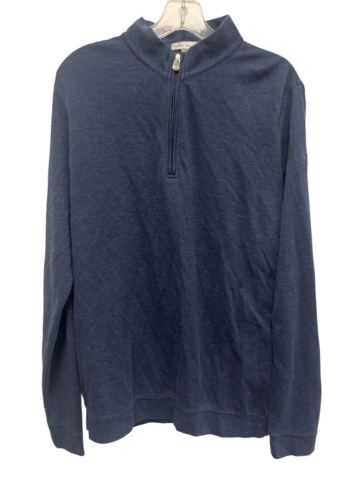 Peter Millar Size L Blue Cotton Solid Quarter Zip Sweatshirt Long Sleeve Shirt Blue / L