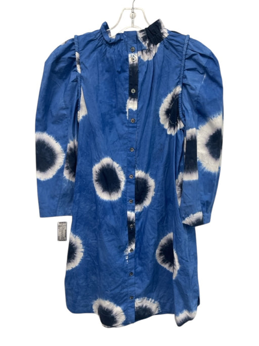 Sea New York Size 0 Blue & White Cotton High Neck Tie Dye Button Back Dress Blue & White / 0