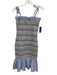 Azulu Size S Blue, Orange, Yellow Polyester Blend Shirred Embroidered Dress Blue, Orange, Yellow / S