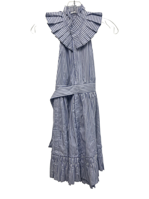 Alexis Size XS Blue & White Cotton Ruffle Stripe Halter Mini Dress Blue & White / XS