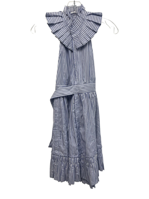 Alexis Size XS Blue & White Cotton Ruffle Stripe Halter Mini Dress Blue & White / XS