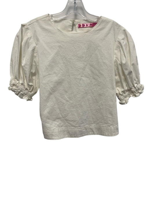 Buru Size XS Cream White Keyhole Back Short Puff Sleeve Top Cream White / XS