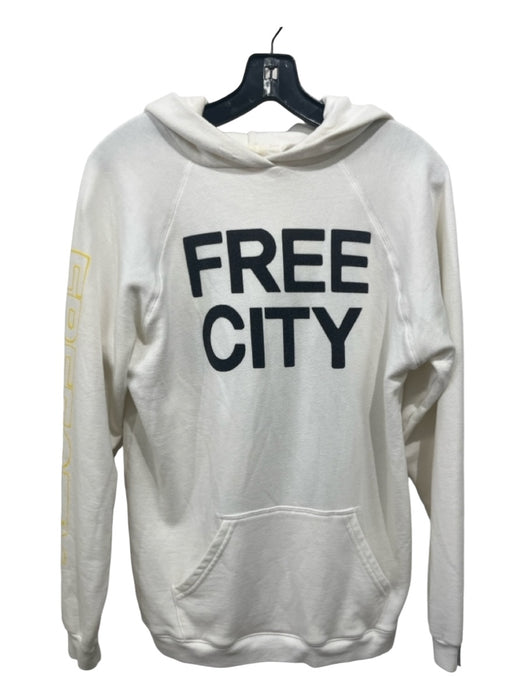 Free City Size 1/S White & Multi Cotton Hood graphic Kangaroo Pocket Sweatshirt White & Multi / 1/S