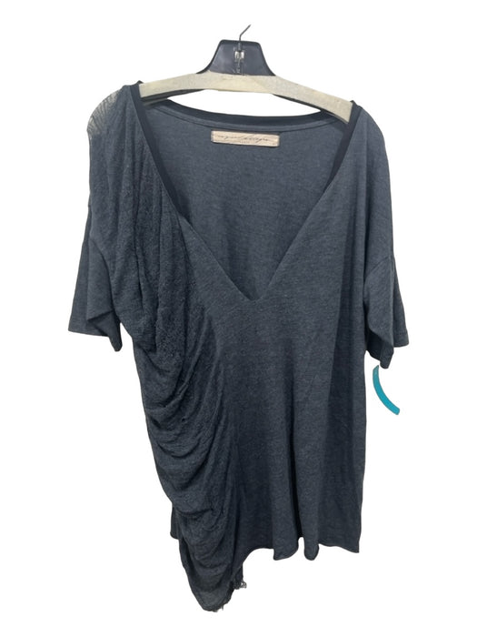 Raquel Allegra Size 2/M Gray Cotton Blend Wide V Neck Drop Shoulder Top Gray / 2/M