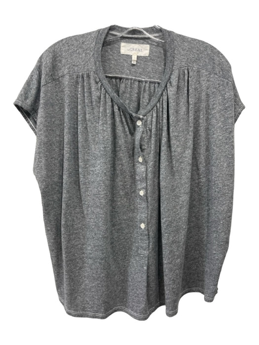 The Great Size 1/S Gray Cotton Button Front Cap Sleeve Heathered Boxy Fit Top Gray / 1/S