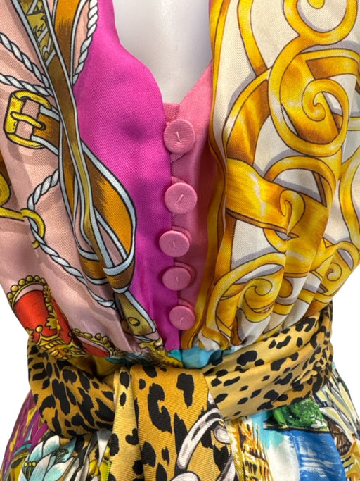 Moschino Couture Size 12 White & Multi Silk Sleeveless All Over Print Romper White & Multi / 12