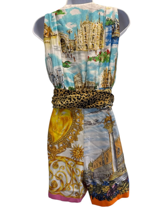 Moschino Couture Size 12 White & Multi Silk Sleeveless All Over Print Romper White & Multi / 12