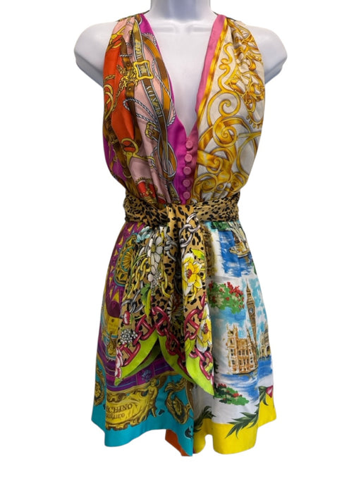 Moschino Couture Size 12 White & Multi Silk Sleeveless All Over Print Romper White & Multi / 12