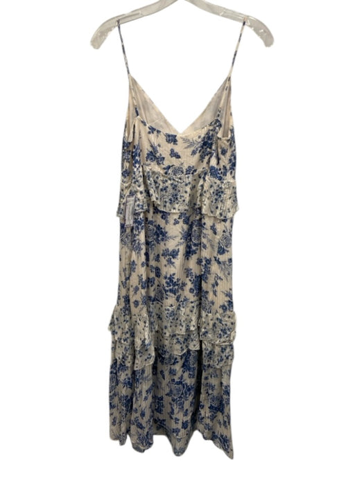 Cami NYC Size S White & Blue Cotton & Silk Floral V Neck Sleeveless Tiered Dress White & Blue / S