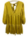 Cleobella Size S Yellow Viscose V Neck Tie Neck 3/4 Puff Sleeve Pleats Dress Yellow / S